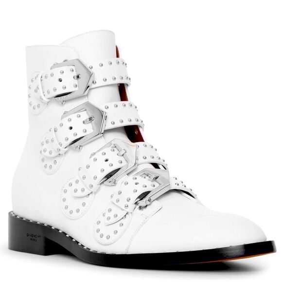 Givenchy White Leather Combat Boots with Buckle Straps - Picture 1 of 15